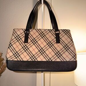 Burberry Beige Check Tote with Black Leather Trim and interior